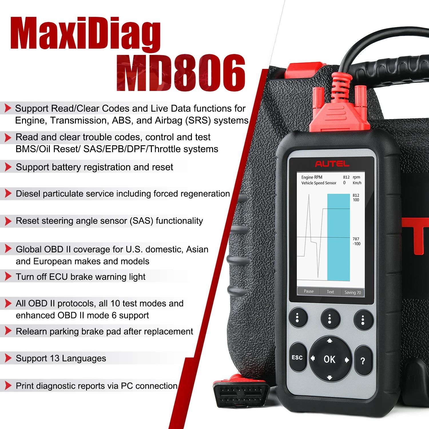 ο Autel MaxiDiag MD806 ڵ   ڵ ĳ OBD2 ڵ ĵ  ڵ   ׽Ʈ , ڵ   ĳ OBD2